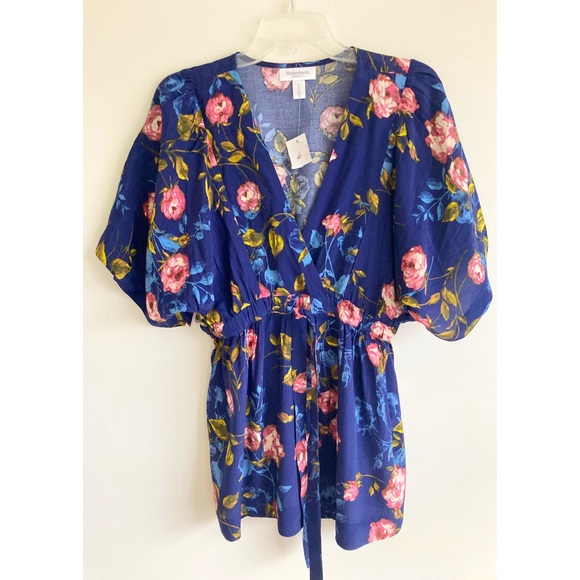 Motherhood Maternity Navy Floral Tie Front Top - Picture 1 of 8